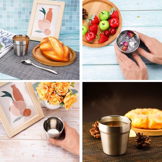4 stuks - Bekers - Inhoud 180ml - Drinkbekers - Koffiekopjes - RVS - zilver - Zonder handvat - stapelbare - Dubbelwandig - Herbruikbaar - voor thuis Restaurant Feest Camping van MamboCat — afbeelding 3