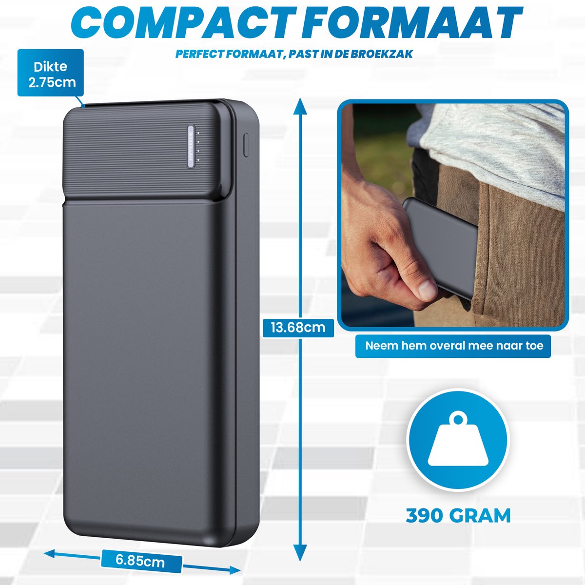 JVS Powerbank 20000 mAh 22.5W Zwart - afbeelding 2