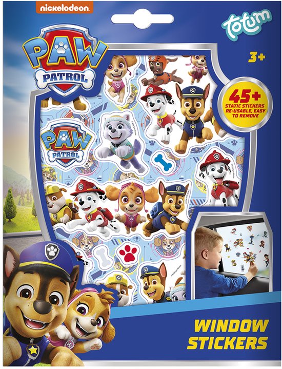PAW Patrol Totum junior raamstickers speelgoed meisjes en jongerns vanaf 3 jaar- 45 niet permanente statische stickers 4 vellen incl. speelachtergrond