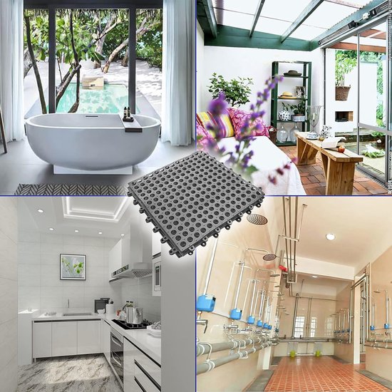 4 stuks - Drainagetegels - Douchemat - Badmat - antislipmat - PVC vloeren - Puzzelmatten - 30*30 cm - antislip - voor oor Buiten & Badkamer - PVC - grijs