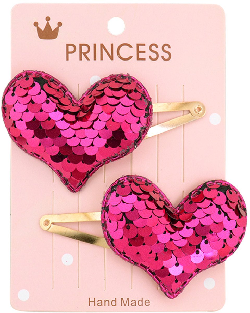 Hart Glitter Haarclips set - 2 stuks - Rose Rood - Haarspeldjes - Haar Accessoires - Kinderen - Peuter - Meisjes - Gift - Cadeau