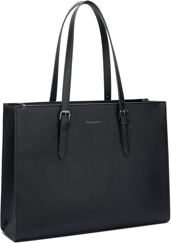 Eleganci - Sac d'école - Sac de travail - Sac de bureau - Sac pour femme avec fermeture éclair - Sac à bandoulière - Sac à main - Sac pour ordinateur portable - Convient pour A4 - Zwart