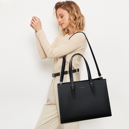 Eleganci - Sac d'école - Sac de travail - Sac de bureau - Sac pour femme avec fermeture éclair - Sac à bandoulière - Sac à main - Sac pour ordinateur portable - Convient pour A4 - Zwart
