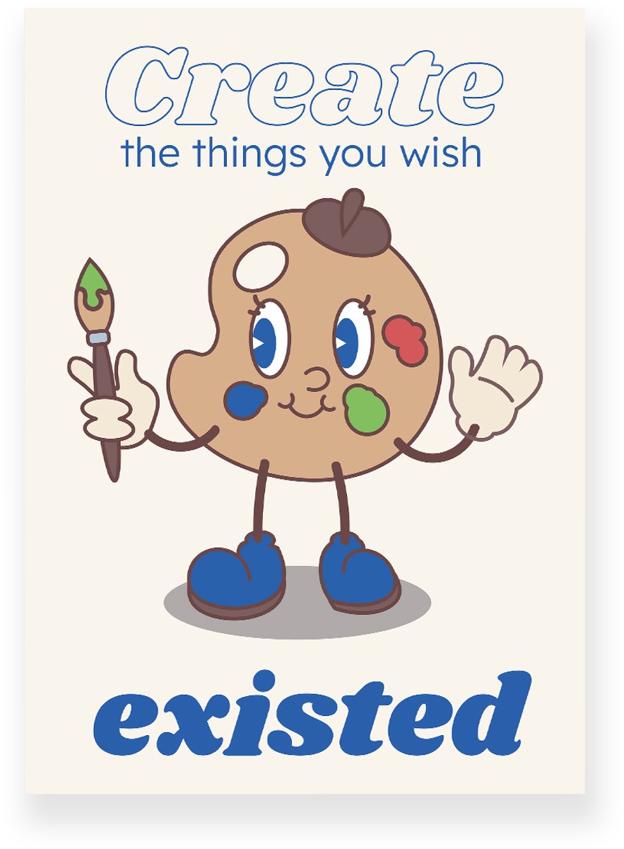 Yisual Poster 50x70 cm - Schilderspalet - Illustratie - Blauw - Beige - Cartoon - Motivatie - Muurdecoratie - Wanddecoratie