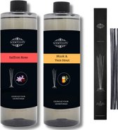Navulling saffron rose + musk vershout + geurstokjes - Geurstokjes Navulling Set van 2 + 5 Geurstokjes - Geurverspreider - Luchtverfrisser - Huisparfum - 400ml x 2