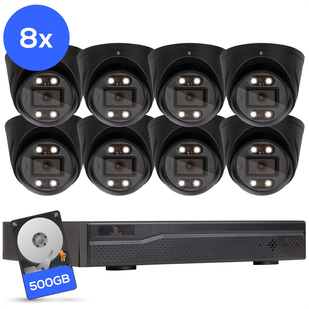 Teceye Compleet Camera Beveiliging Set met 8x POE Camera - Beveiligingscamera - Beveiligingscamera binnen - Beveiligingscamera buiten - CCTV Camera systeem - Beveiligingscamera set - Bewakingscamera set