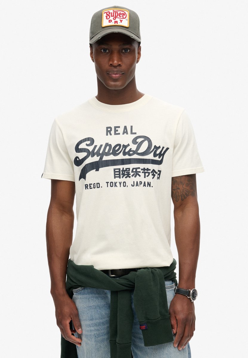 Superdry T-shirt met vintage logo Heren T-shirts Creme