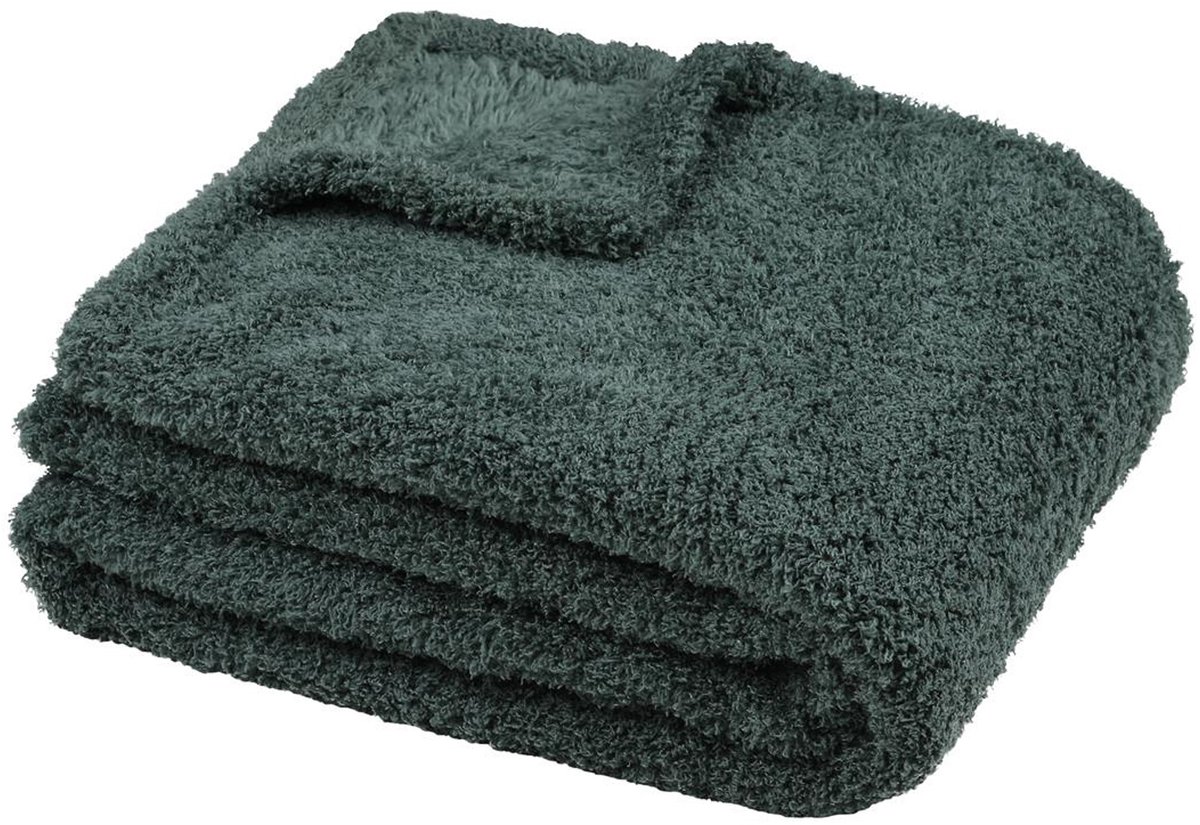 Stof Textiles Plaid/bankdeken Montreal - jade groen - 180 x 220 cm - harige polyester stof - 2 persoons