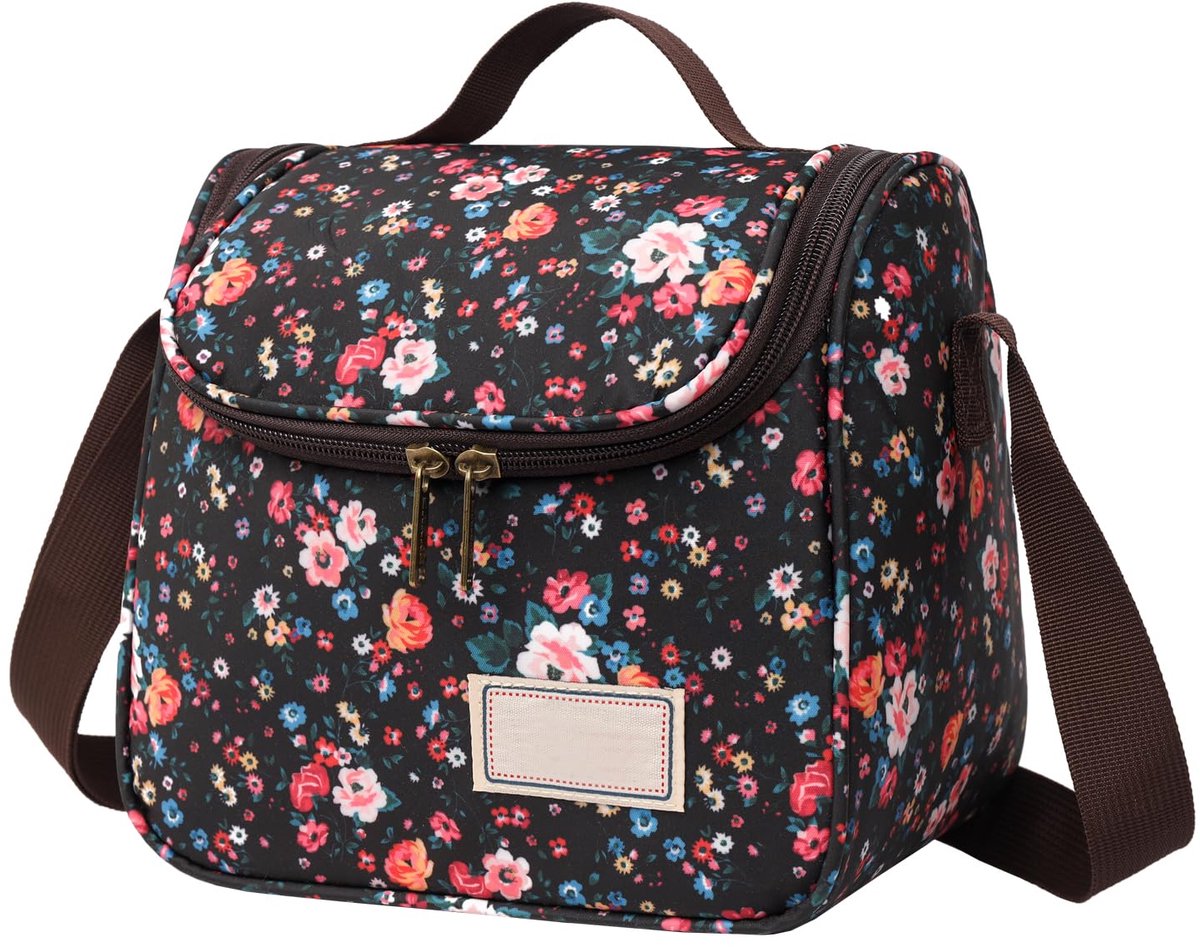 My Ninki ® Luxe Geïsoleerde Lunchtas met Bloemenpatroon en Verstelbare Schouderriem voor Onderweg