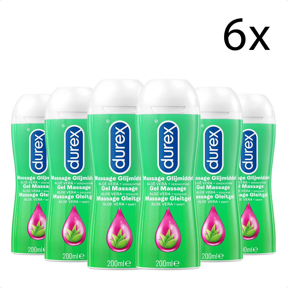 Goedkoopste Durex Massage Olie en Glijmiddel 2-in-1 - Aloë Vera - 200ml x6