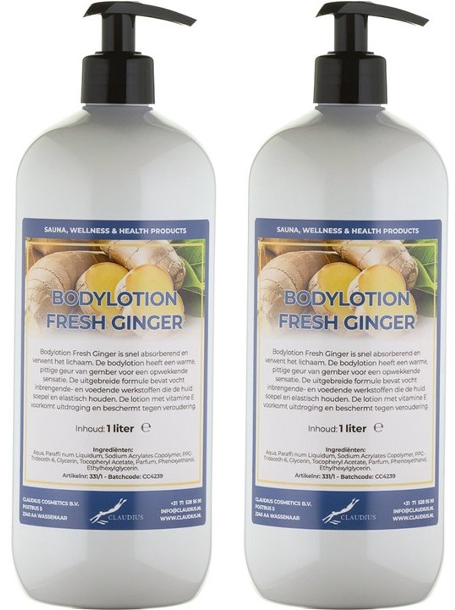 Bodylotion Fresh Ginger 1 Liter - met gratis pomp - set van 2 stuks