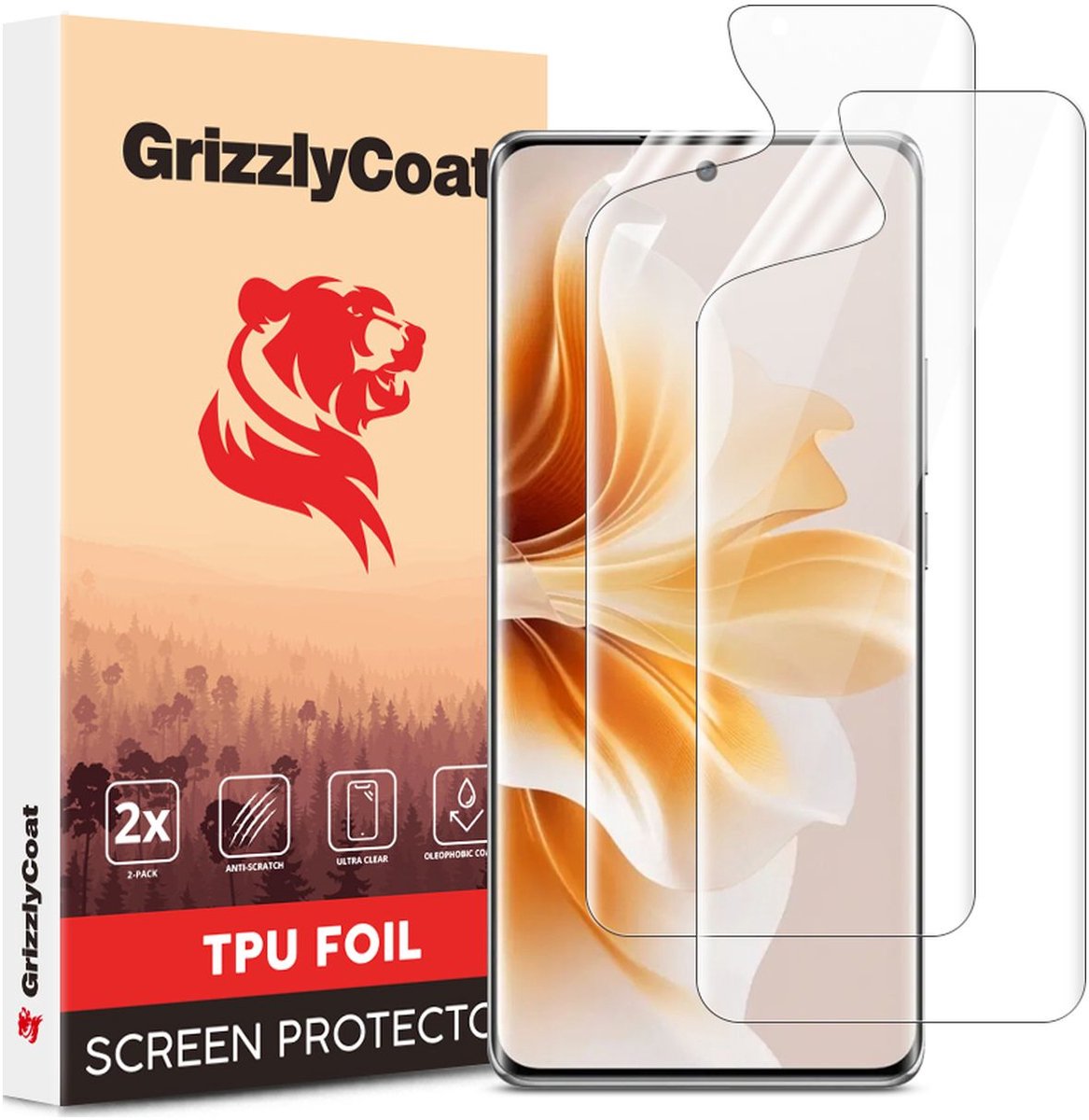 GrizzlyCoat Screenprotector geschikt voor OPPO Reno 12 Hydrogel TPU | GrizzlyCoat Screenprotector - Case Friendly (2-Pack)