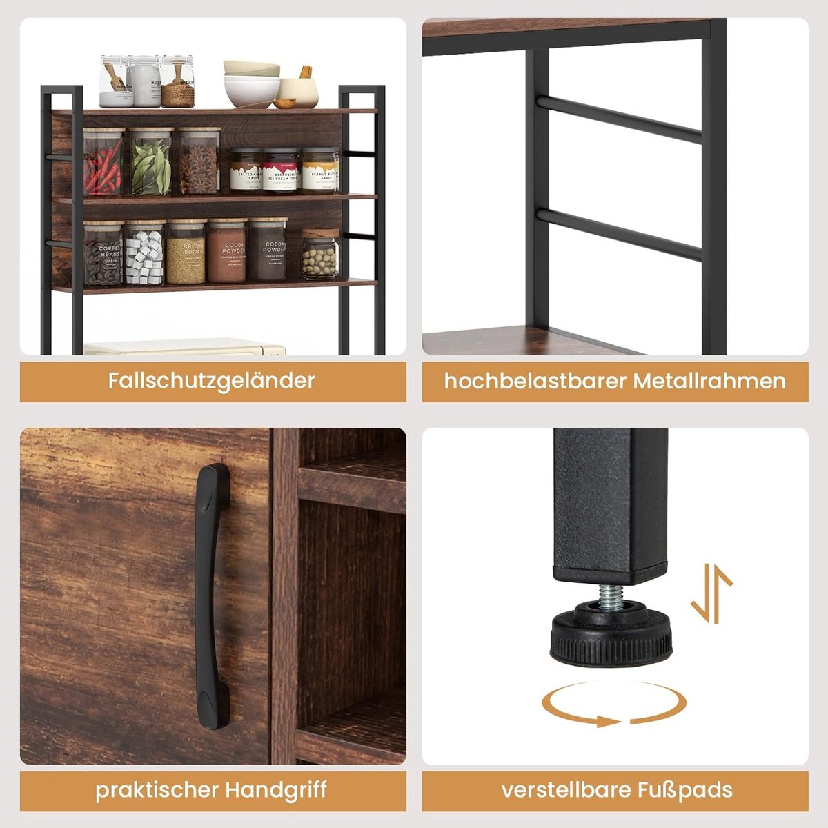 VASAGLE Keukenrek met stopcontacten, staand rek, koffiebar
