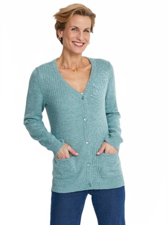 Geborduurd V-hals vest met knoopsluiting