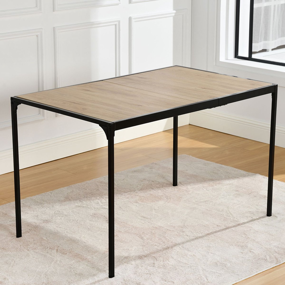 Sweiko Eettafel - 120x75cm - Industriële stijl - Rechthoekig - Houten korrel tafel - Zwarte poten - Eiken