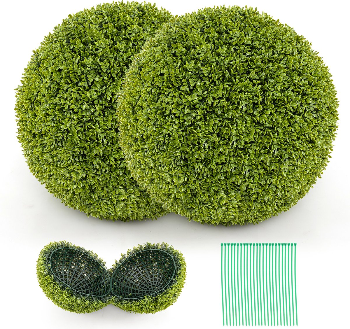 Costway Buxusballen, 2 stuks, 50 cm, buxusbal, uv-bestendig, vormsnoeren, kunstplant, decoratieve plant, boekbal, kunstplant, decoratieve bolplanten voor huis, tuin, bruiloft (groen)