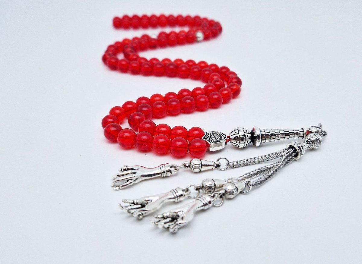 Handgemaakte tesbih "Tasbih" natuursteen "Rode kwarts" - Aantal kralen 99 - Diameter kralen 8MM - met metaal tassel "Palm" - Een mooi cadeau-idee