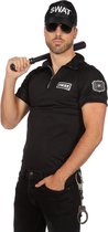 Wilbers & Wilbers - Politie & Detective Kostuum - Zwarte Brede Borst Swat Shirt Politie Blouse Man - Zwart - Maat 56 - Carnavalskleding - Verkleedkleding