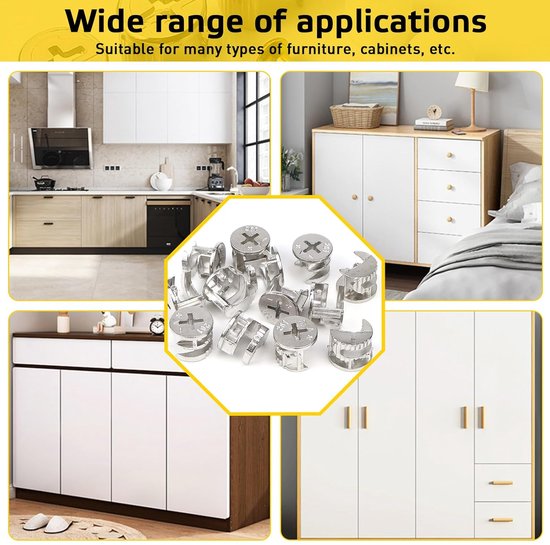 8 stuks excentrische meubelverbinders, 15 x 12 mm nokkensluitmoer, kastverbinder, excentrische nokkenwiel voor kast, lade, commode en kledingkast, meubelpanelen
