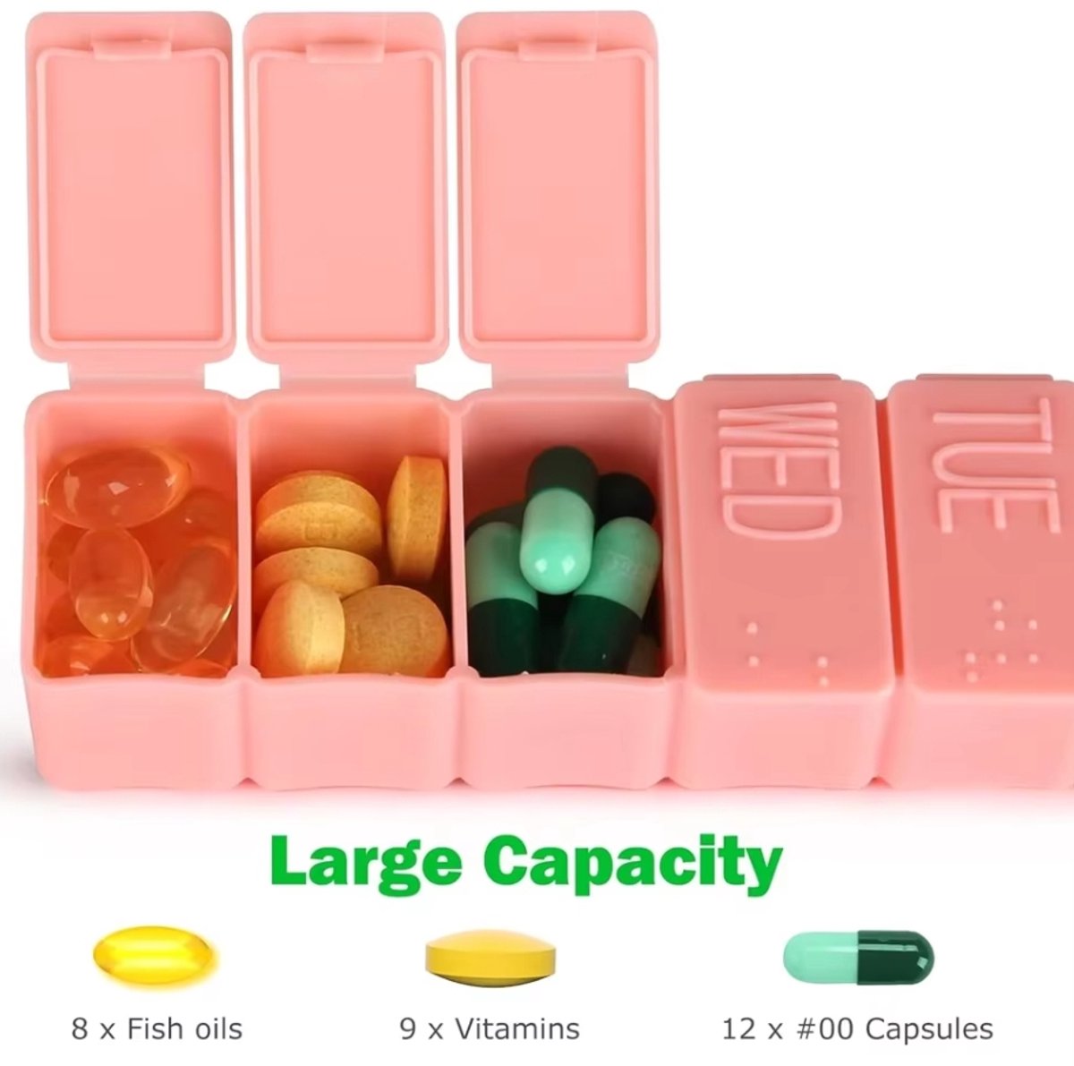 Actie4you® - Pillendoos 7 Dagen - Medicijn doosje - Pillendoosje - Pil Box - 1 Week - Met Dagindeling – Roze
