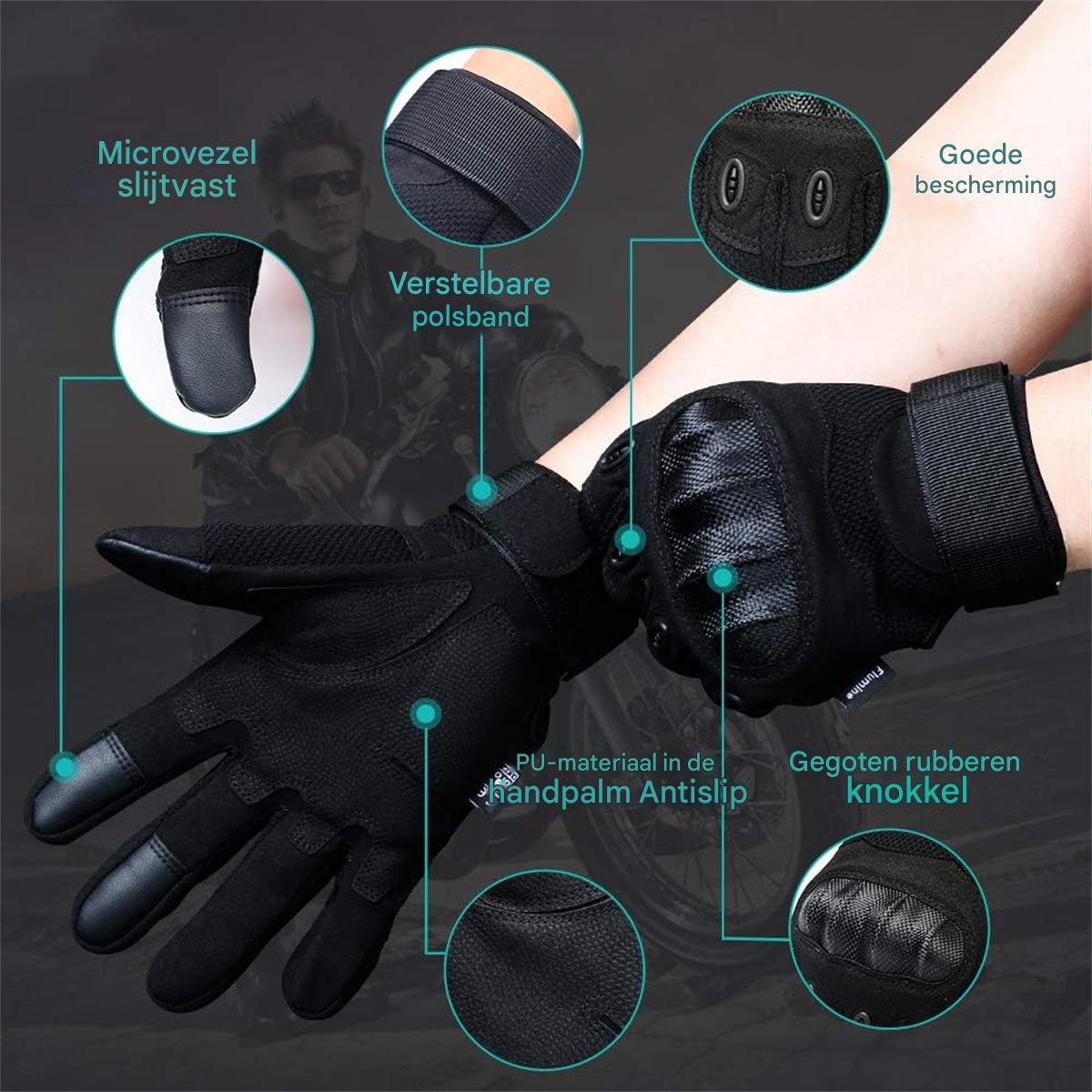 Waterdichte Motorhandschoenen - Anti-Slip Tactische Handschoenen - Winter Scooter Handschoenen - Unisex - Zwart - Maat L - 1 paar – foto 3