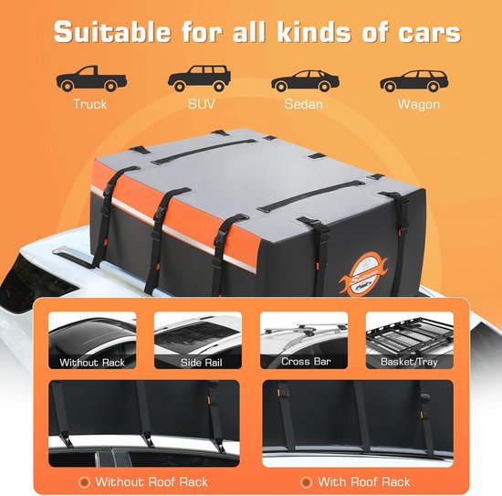 Opvouwbare Waterdichte Autodakkoffer - 580 Liter Capsiteit, Antislip Mat en Reflecterende Strepen voor Auto's en SUV's — afbeelding 3