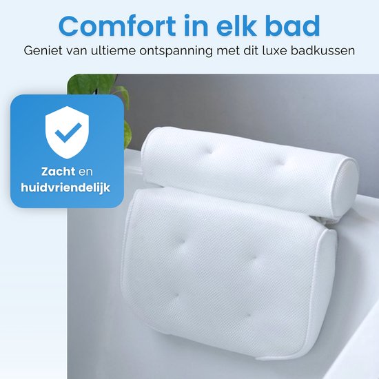 Wit, luxe badkussen voor ultieme ontspanning, zacht en huidvriendelijk.