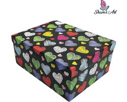Luxe Doos met deksel - Multikleur Hartjes - 19*13*7.5cm - Cadeaudoos - Geschenkdoos
