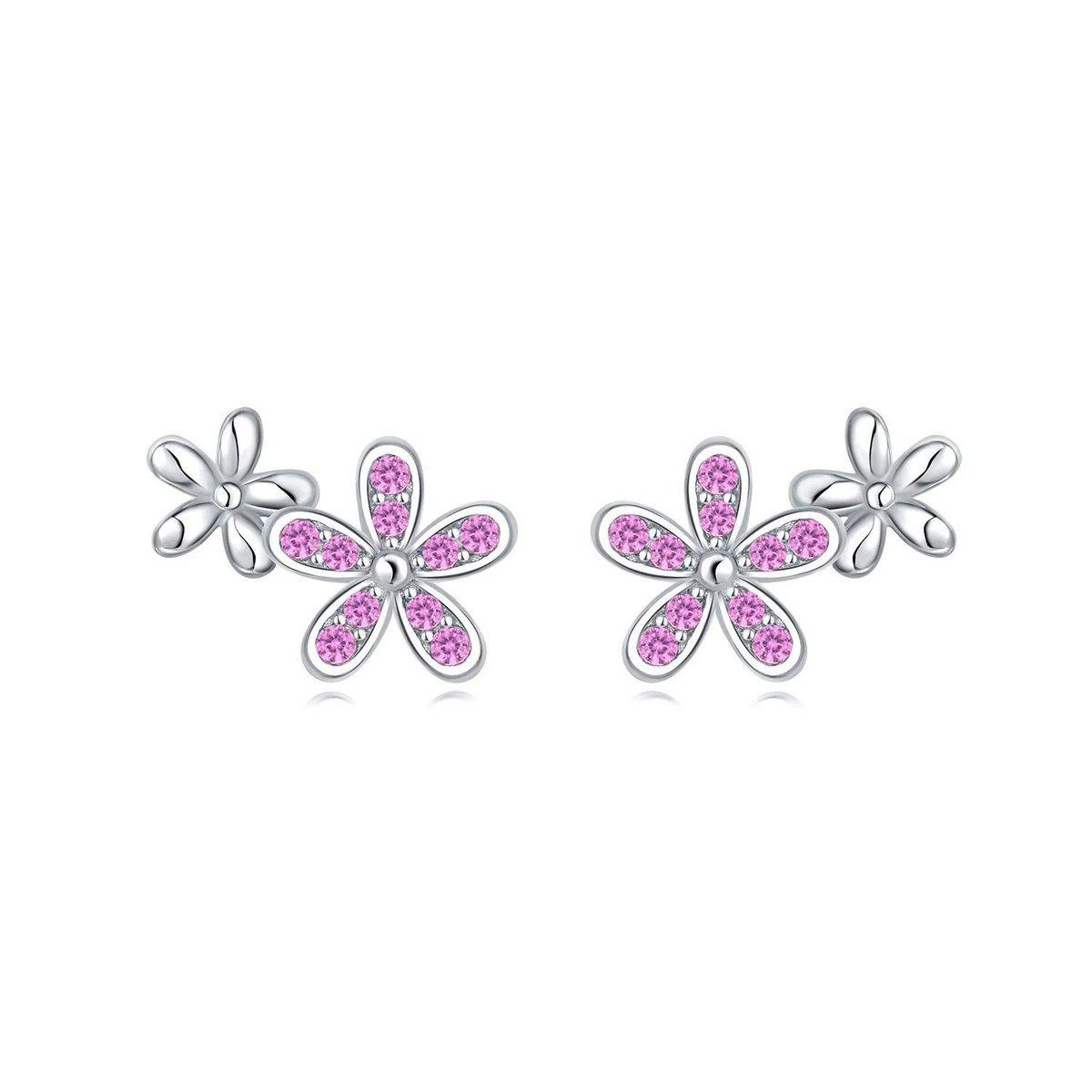 Oorbellen meisje - bloem - roze - glitter