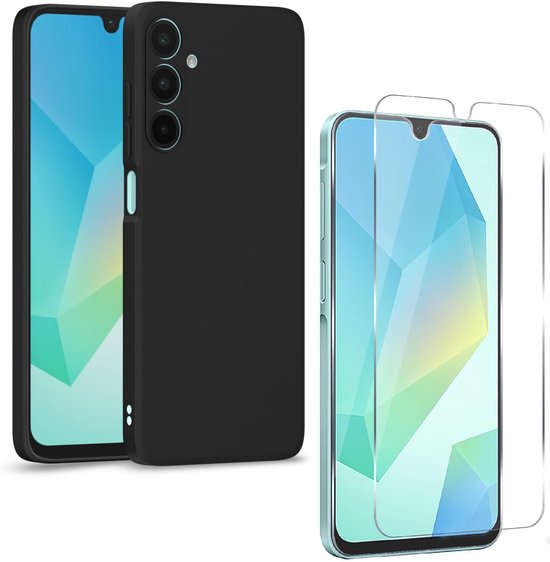 Étui en silicone Zwart avec 1 protection d'écran en verre trempé. Convient pour : Samsung Galaxy A26