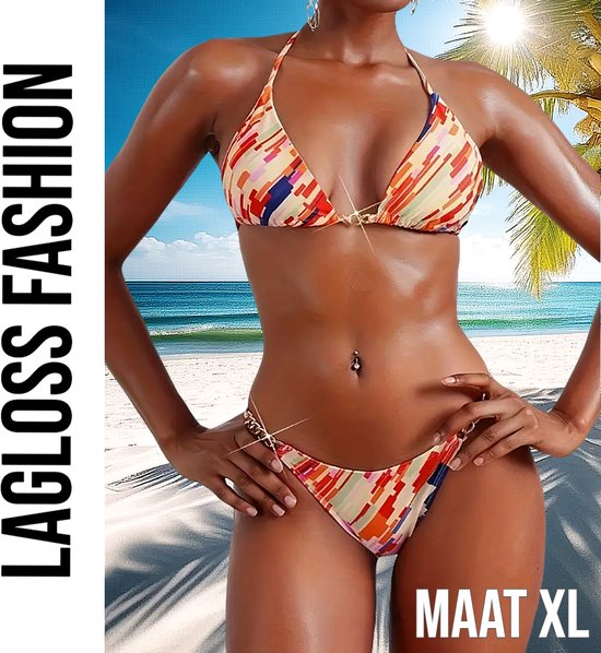 Set bikini 2 pièces LaGloss® – Imprimé rayures Oranje – Mode maillots de bains Trendy et sexy – Taille XL