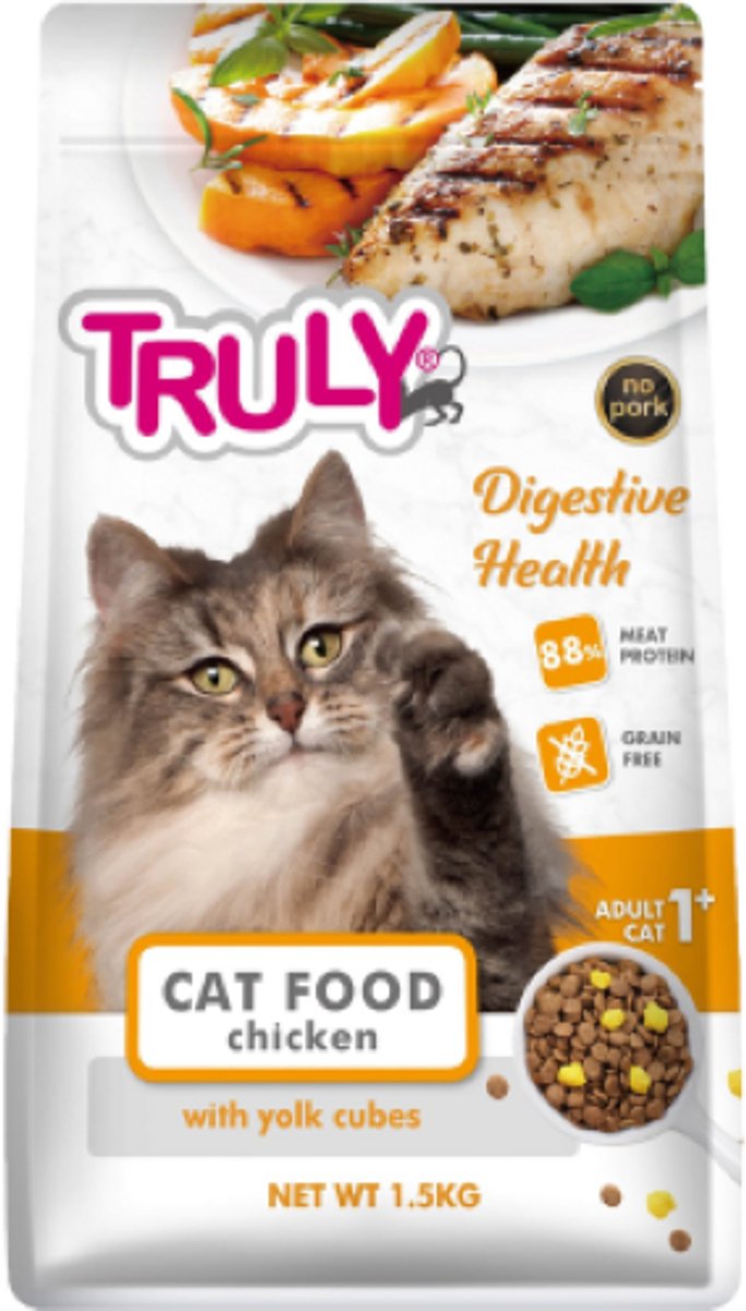 Truly – Kattenvoer Droogvoer – Kip – Gezonde spijsvertering – 1,5 kg – Graanvrij