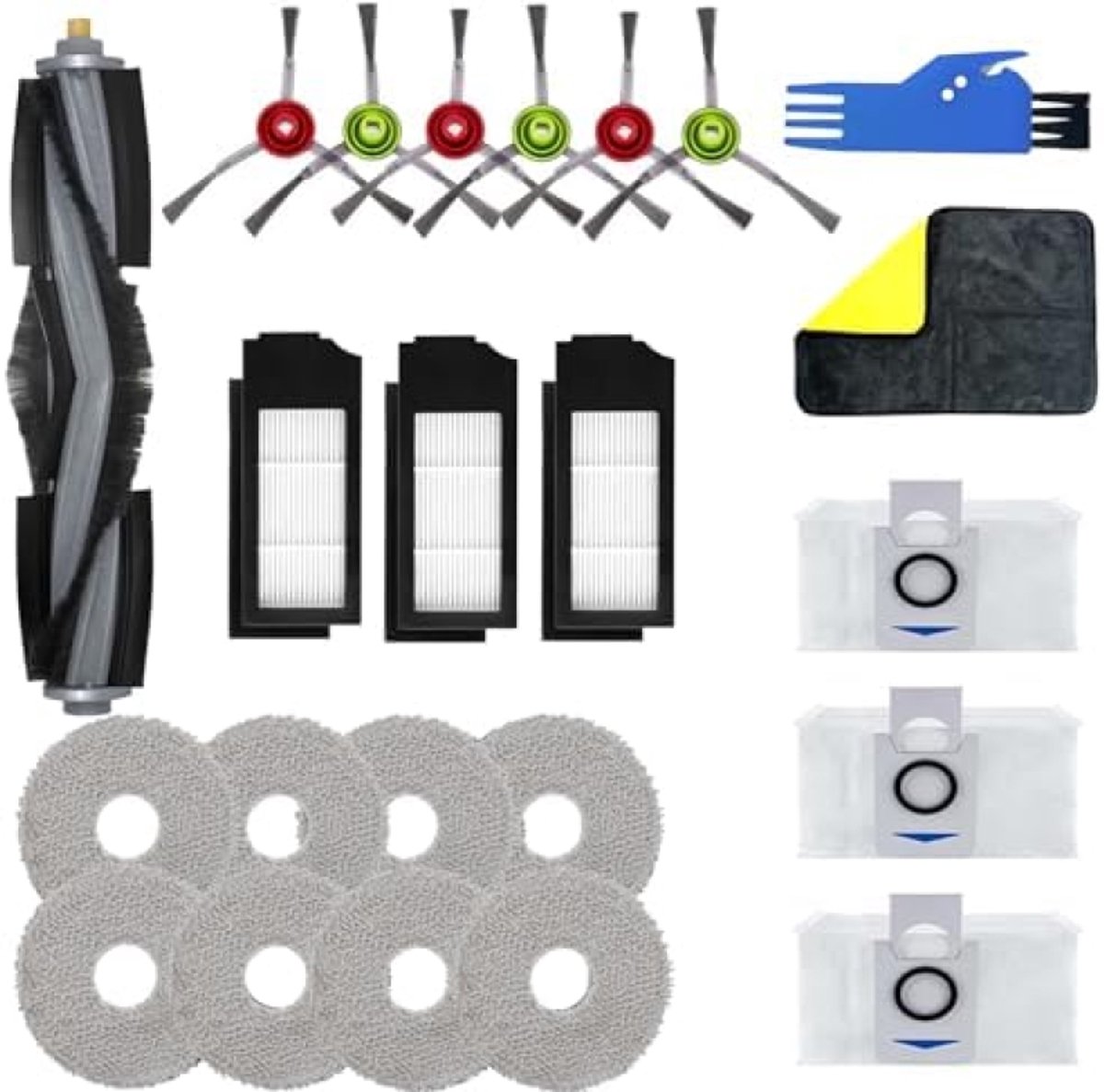 23 stuks opzetstukken geschikt voor Ecovacs DEEBOT X1 Omni, X1e Omni stofzuigeraccessoireset, inclusief reserverolborstel, zijborstels, filters, stofzakken, dweilpads en reinigingsborstel