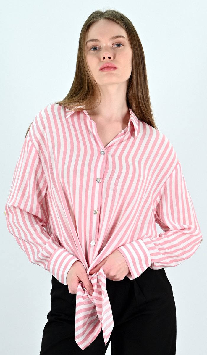 YesMooi - Rood Gestreepte Soepelvallende Blouse - L (40) - 100% Katoen