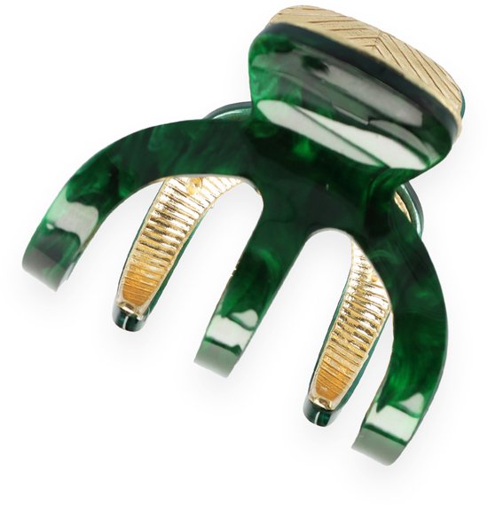 Donkergroene klauw met gouden accenten en marmerpatroon.