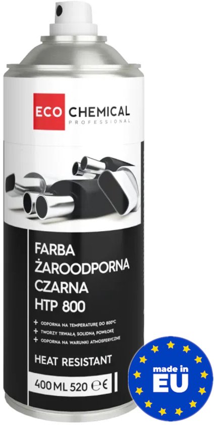 ECO CHEMICAL Hittebestendige Verf Spray - Zwart RAL 9005 - 800°C Bestendig - Uitlaat & Kachel - 400ml