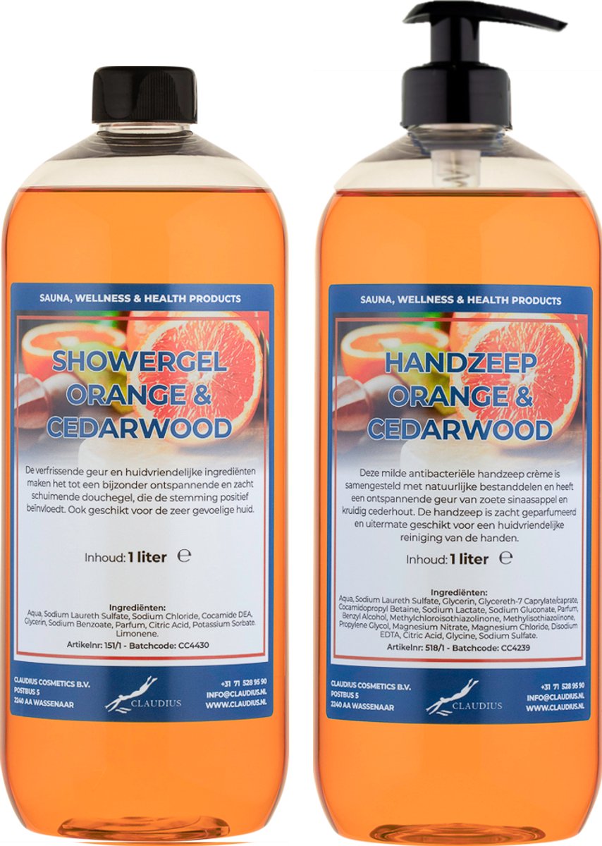 Handzeep Sweet Orange & Cedarwood 1 liter - met gratis pomp - set van 2 stuks