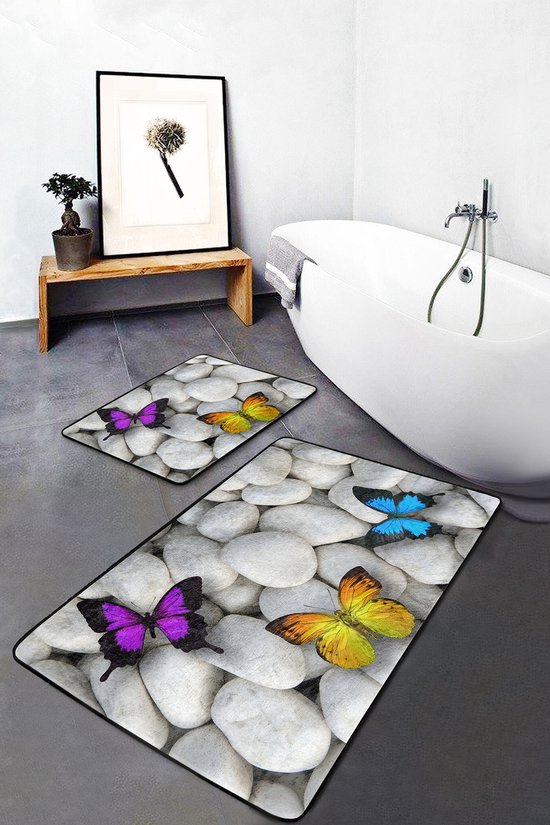Badmat antislip 2 stuk set - Badmatten 60x100 en 50x60 - Wc mat - Toiletmat - Badkamermat voor badkamer - Douchemat