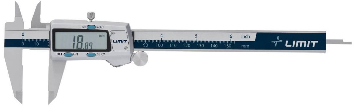 Digitale schuifmaat in roestvrij staal 200x48 mm met drievoudige uitlezing in mm inch decimaal inch imperiale breuken Limit CAD200TR