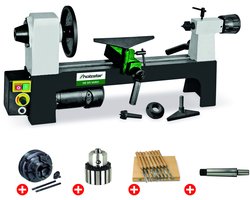 Pack houtdraaibank 200x305mm + klauwplaat 4 bekken dia. 100mm + 8 dlg draaibeitels + boorkop + boorkopstaart Holzstar DB305 VARIO PACK