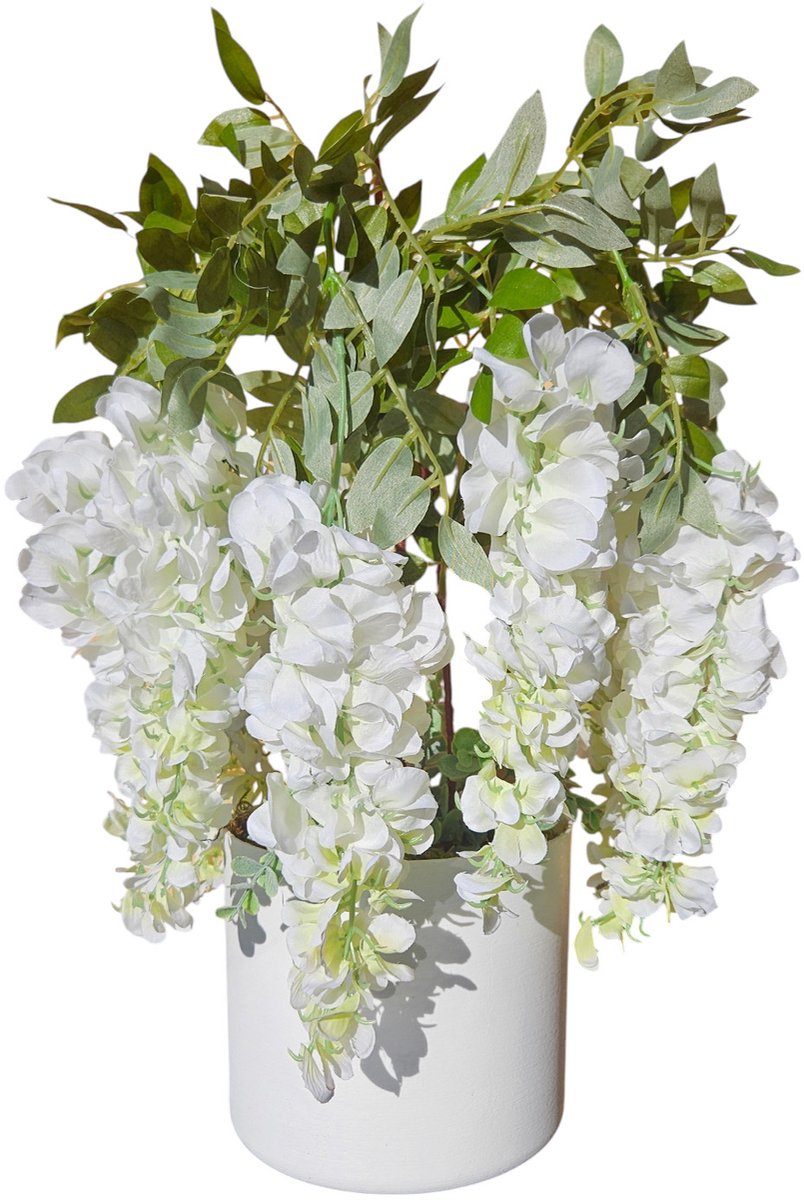 Damich - Kunst Wisteria Bloem - Kunstplant - 3-stelige bloemen - 9 bloeiwijzen - Wit