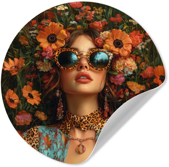 WallCircle® - Behangcirkel 30x30 cm - Muurstickers Vrouwen - Bloemen - Modern - Bril - Abstract - Muurcirkel woonkamer - Wandcirkel slaapkamer - Kamer decoratie zelfklevend - Muurdecoratie accessoires