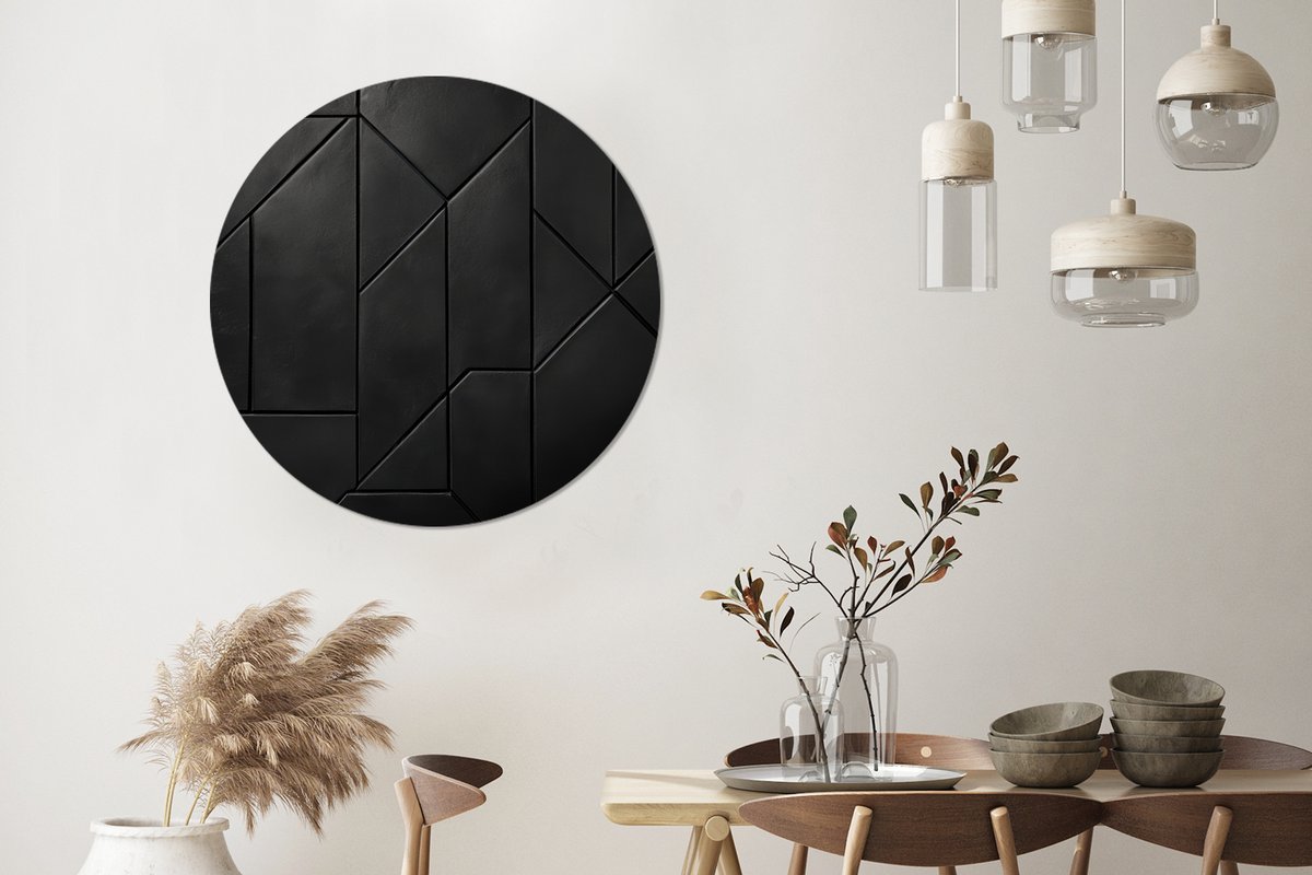 WallCircle Wandcirkel - Muurcirkel - Zwart - Geometrisch - Tegeltjes - Aluminium - Dibond - 90x90 cm - Binnen en Buiten Geometrische tegels