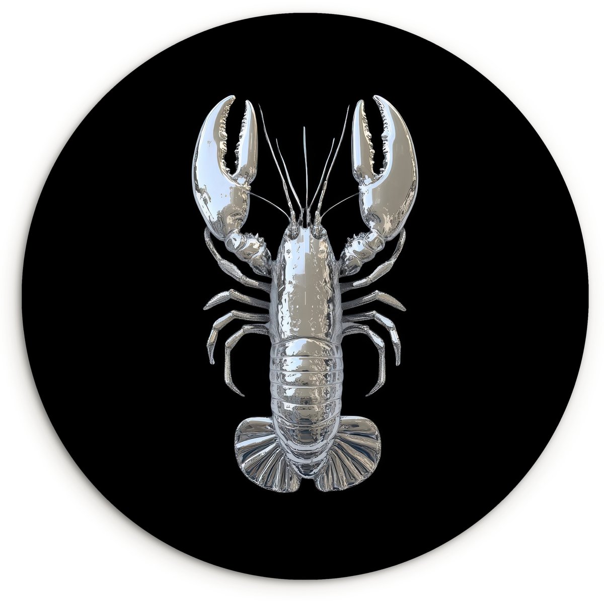 WallCircle Wandcirkel 60x60 cm - Muurcirkel Kreeft - Zilver - Metallic - Luxe - Muurdecoratie woonkamer - Wanddecoratie slaapkamer - Kamer decoratie accessoires - Ronde schilderijen