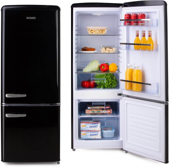 DOMO DO91706R Retro Koelkast - Koelvriescombinatie - Energieklasse D - 191 L - Zwart