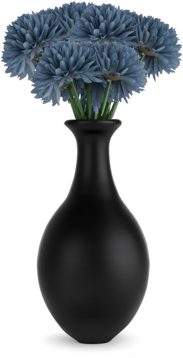 Chaks Kunstbloemen boeket dahlia - 3x - blauw - 26 cm - bloemstuk - onderhoudsvrij