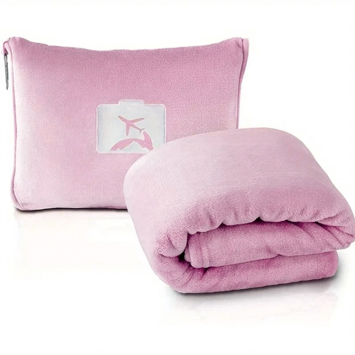 Ultiluxe® 2-in-1 reiskussen en reisdeken - Roze - Opvouwbaar met opbergzak - Fleece deken - 150 x 130 cm - Comfortabel travel blanket - Reizen, vakantie, kamperen - Auto, vliegtuig of vliegreizen - Wasbaar - Opbergtas met ophanghaak