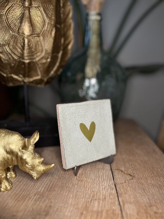 Tuile décorative en forme de main vert menthe avec coeur doré