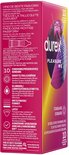Zijkant Durex Pleasure Me verpakking met informatie over pasvorm, glijmiddel, dikte en latex.