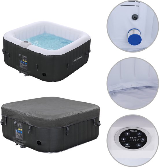 AREBOS Hottub voor Innen en Buiten - 4 Persoons - 130 luchtstralen - 154 x 154 cm - 600L - Opblaasbaar Bubbelbad Massage